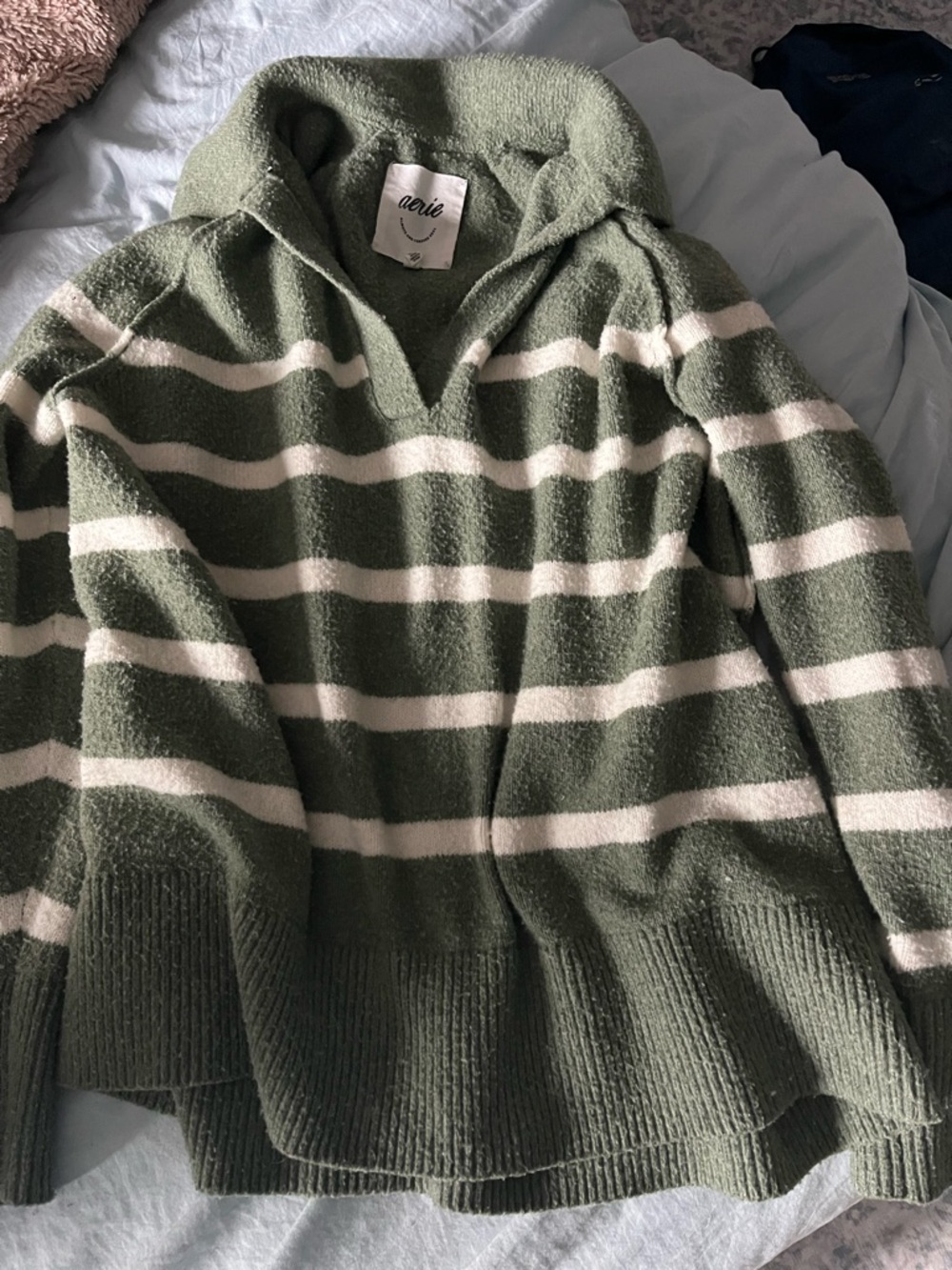 Aerie Olive Green Hooded Pullover Sweater